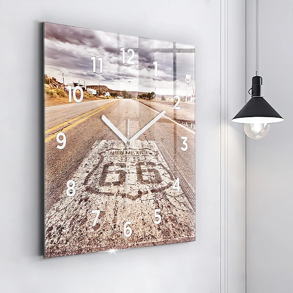 Wanduhr modern quadratisch Route 66 Straße USA