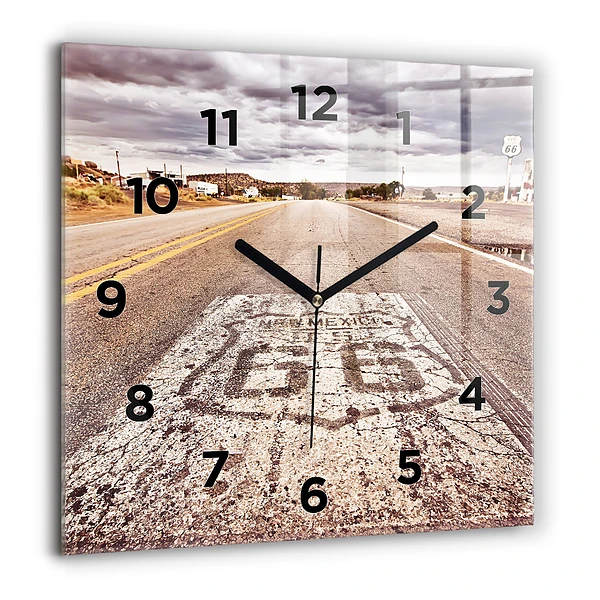 Wanduhr modern quadratisch Route 66 Straße USA
