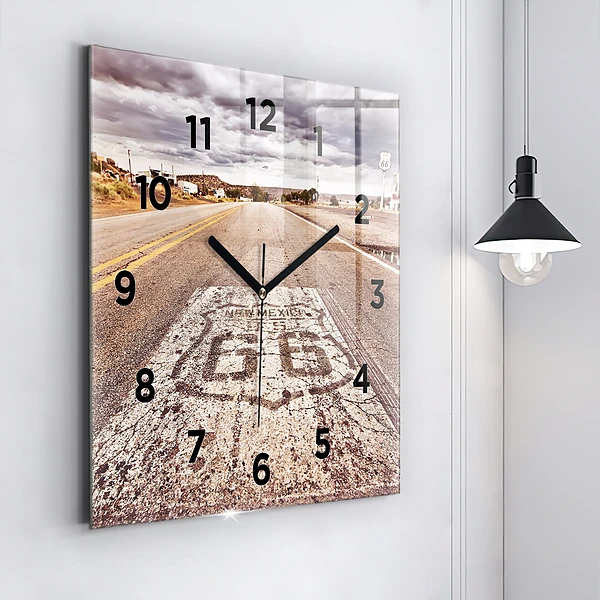 Wanduhr modern quadratisch Route 66 Straße USA