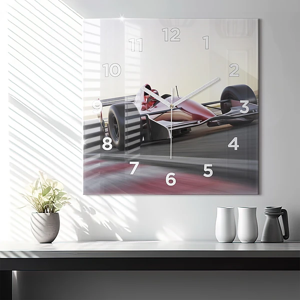 Wanduhr quadratisch mit motiv Sportlicher Rennwagen