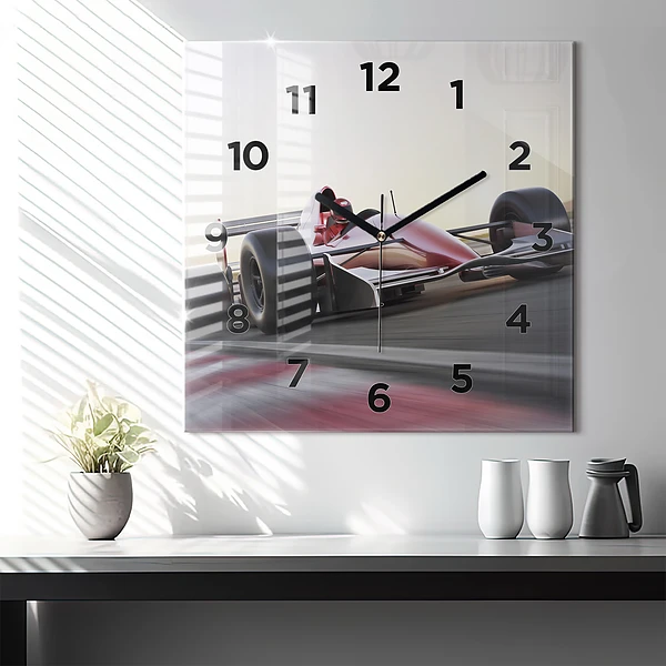 Wanduhr quadratisch mit motiv Sportlicher Rennwagen