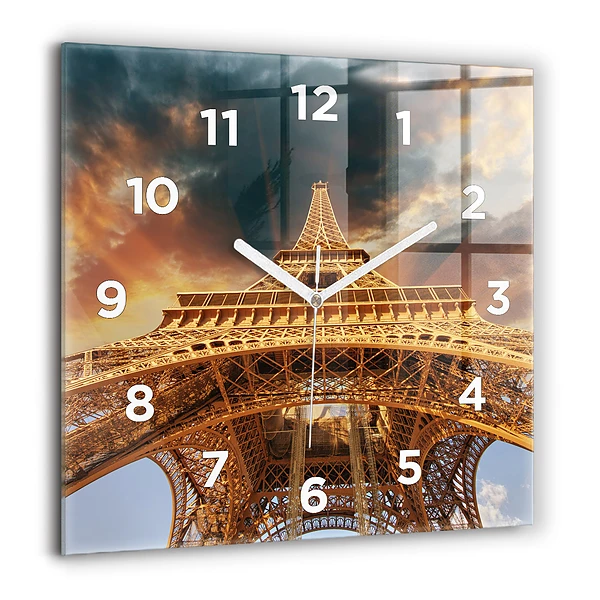 Wanduhr quadratisch Eiffelturm im Sonnenschein