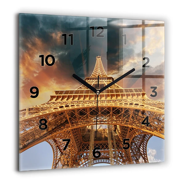 Wanduhr quadratisch Eiffelturm im Sonnenschein