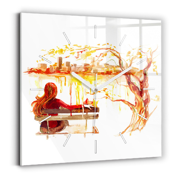 Wanduhr modern quadratisch Herbst-Landschaft