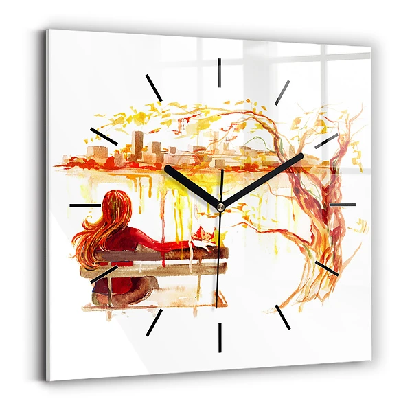 Wanduhr modern quadratisch Herbst-Landschaft