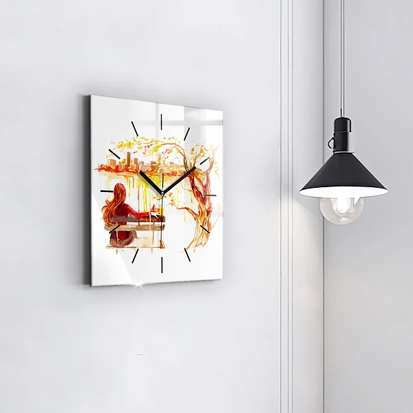 Wanduhr modern quadratisch Herbst-Landschaft