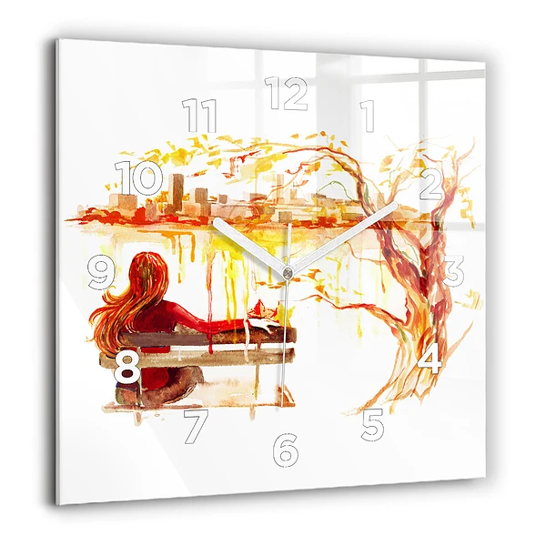 Wanduhr modern quadratisch Herbst-Landschaft