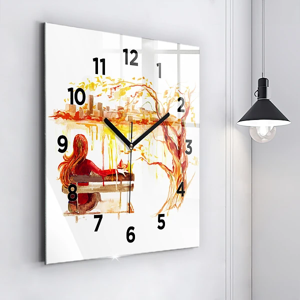 Wanduhr modern quadratisch Herbst-Landschaft