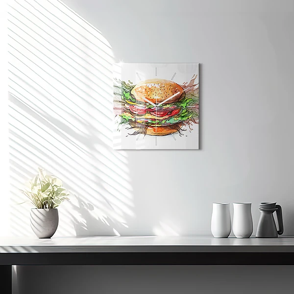 Wanduhr quadratisch XXL-Käse-Burger