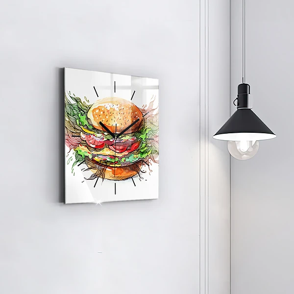 Wanduhr quadratisch XXL-Käse-Burger