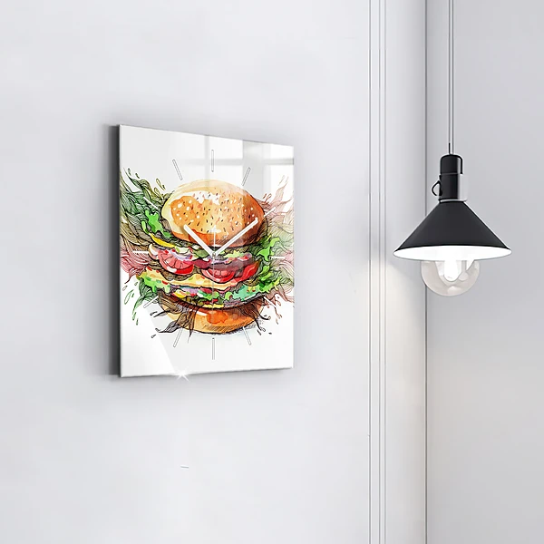 Wanduhr quadratisch XXL-Käse-Burger