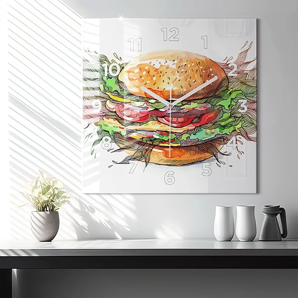 Wanduhr quadratisch XXL-Käse-Burger
