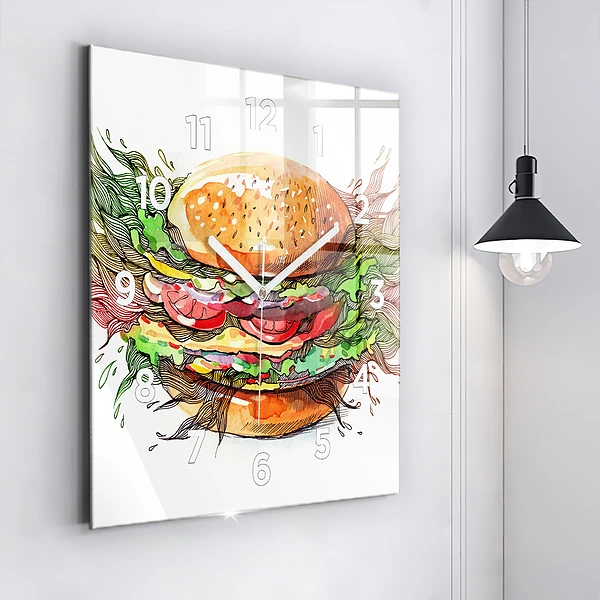 Wanduhr quadratisch XXL-Käse-Burger