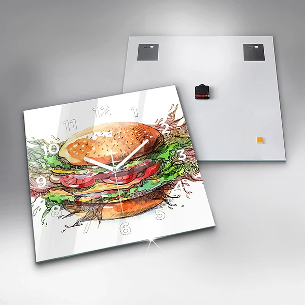 Wanduhr quadratisch XXL-Käse-Burger