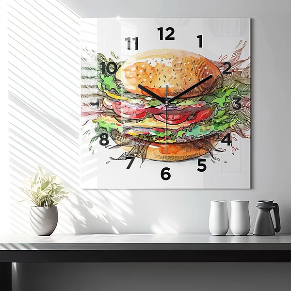 Wanduhr quadratisch XXL-Käse-Burger