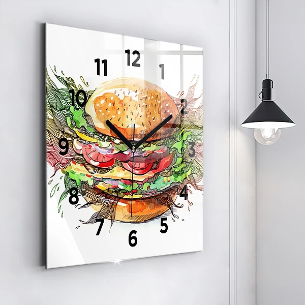 Wanduhr quadratisch XXL-Käse-Burger