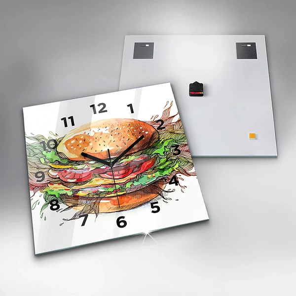 Wanduhr quadratisch XXL-Käse-Burger
