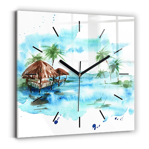 Wanduhr modern quadratisch Gemälde Wüsteninsel