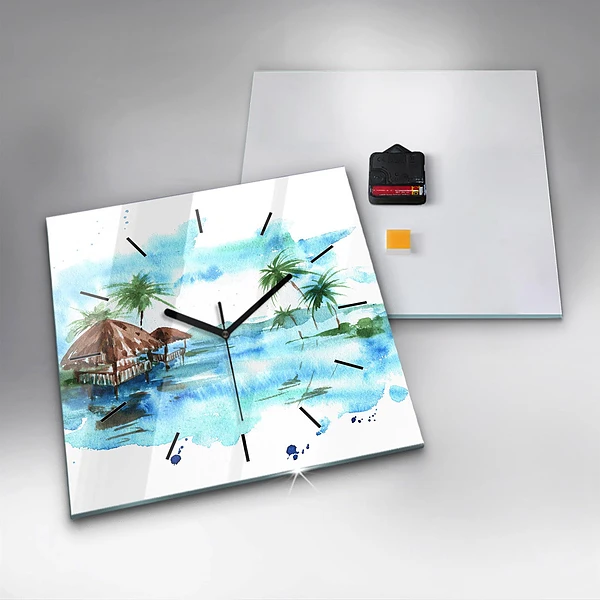 Wanduhr modern quadratisch Gemälde Wüsteninsel