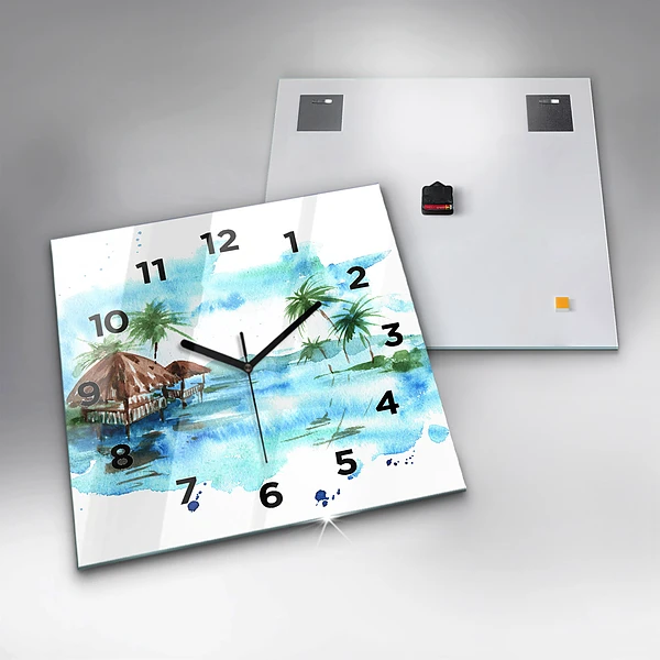 Wanduhr modern quadratisch Gemälde Wüsteninsel