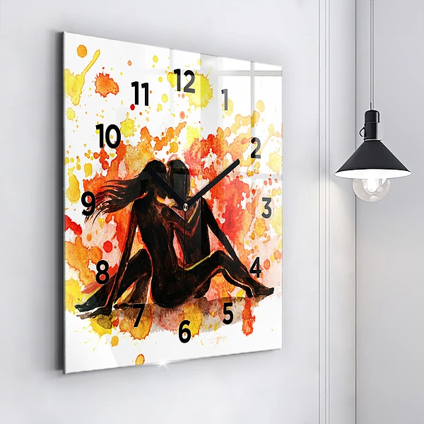 Wanduhr quadratisch mit motiv Liebe und ein verliebtes Paar