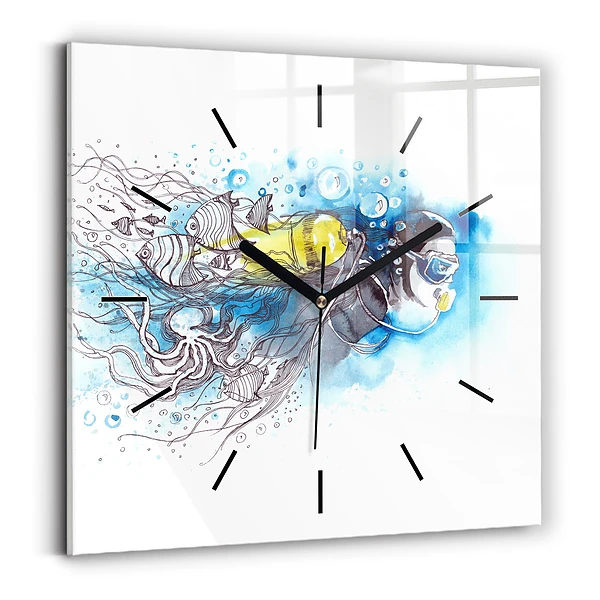 Wanduhr modern quadratisch Unterwasserleben von Fischen