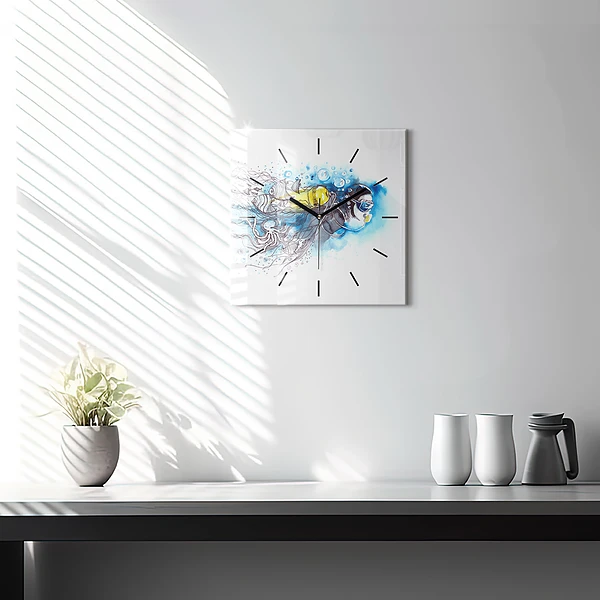 Wanduhr modern quadratisch Unterwasserleben von Fischen