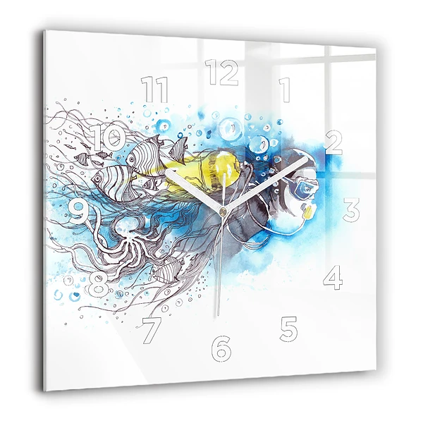 Wanduhr modern quadratisch Unterwasserleben von Fischen