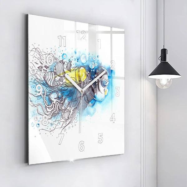 Wanduhr modern quadratisch Unterwasserleben von Fischen