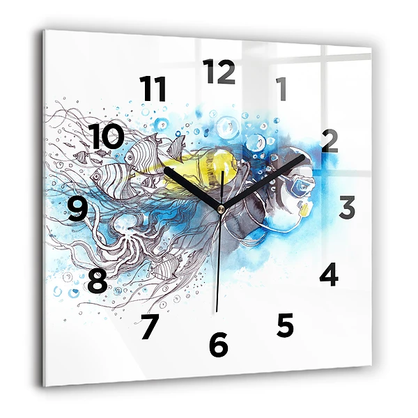 Wanduhr modern quadratisch Unterwasserleben von Fischen