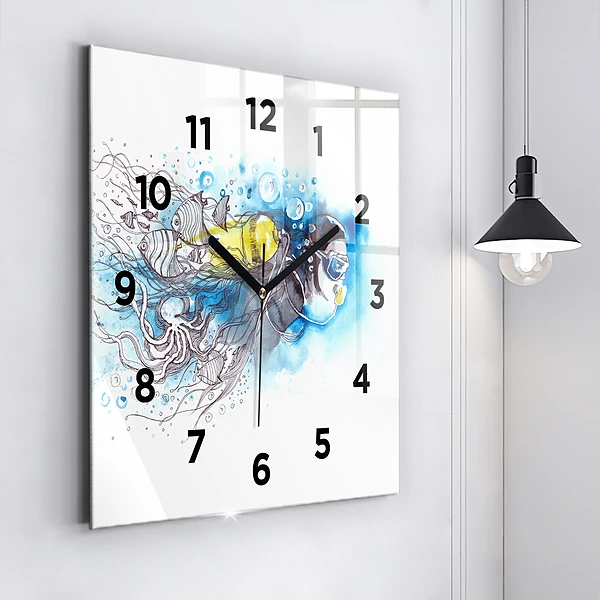 Wanduhr modern quadratisch Unterwasserleben von Fischen