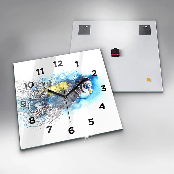 Wanduhr modern quadratisch Unterwasserleben von Fischen