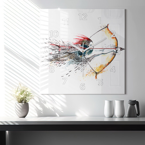 Wanduhr modern quadratisch Ein Krieger bei der Jagd