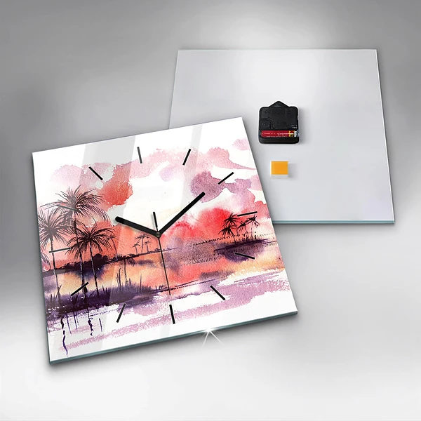 Wanduhr quadratisch Tropische Landschaft