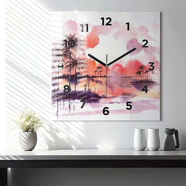 Wanduhr quadratisch Tropische Landschaft