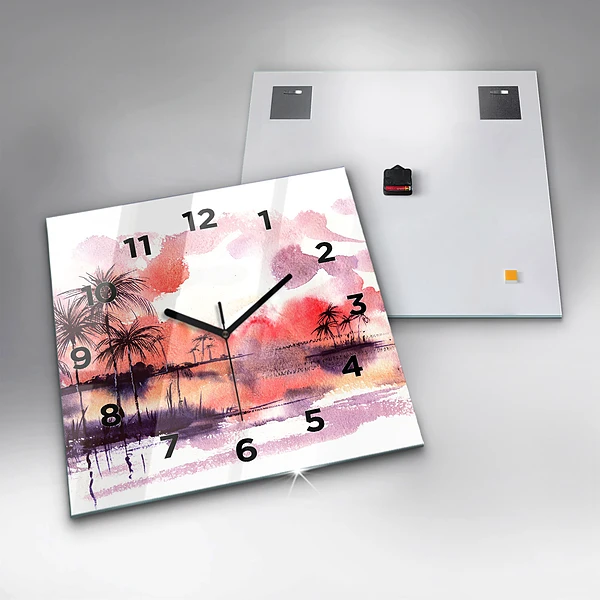 Wanduhr quadratisch Tropische Landschaft