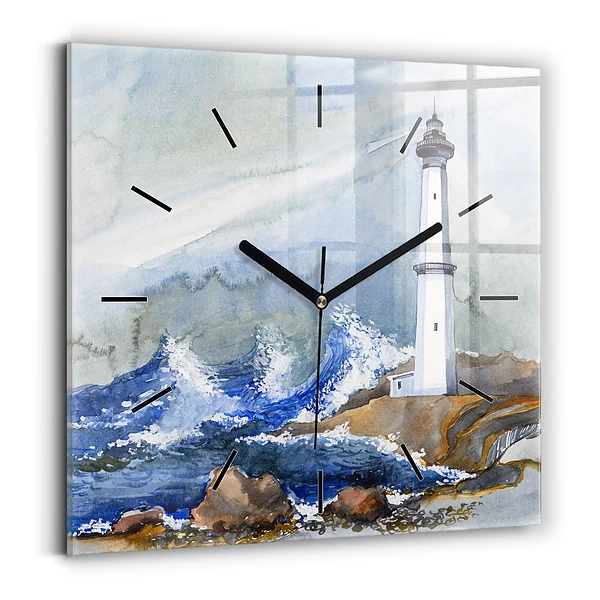 Wanduhr quadratisch mit motiv Meer und Leuchtturm