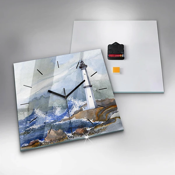 Wanduhr quadratisch mit motiv Meer und Leuchtturm