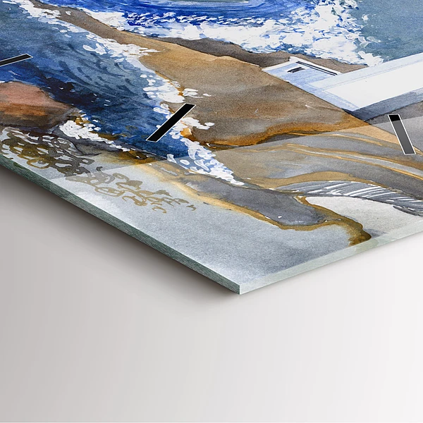 Wanduhr quadratisch mit motiv Meer und Leuchtturm
