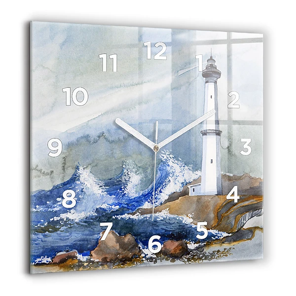 Wanduhr quadratisch mit motiv Meer und Leuchtturm