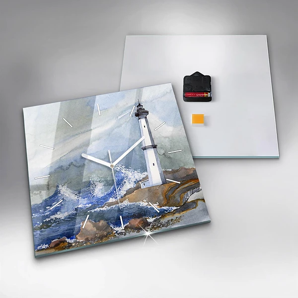 Wanduhr quadratisch mit motiv Meer und Leuchtturm