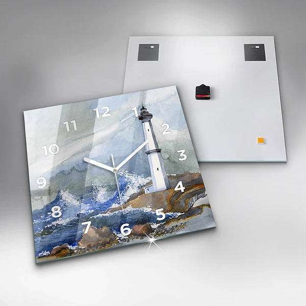 Wanduhr quadratisch mit motiv Meer und Leuchtturm