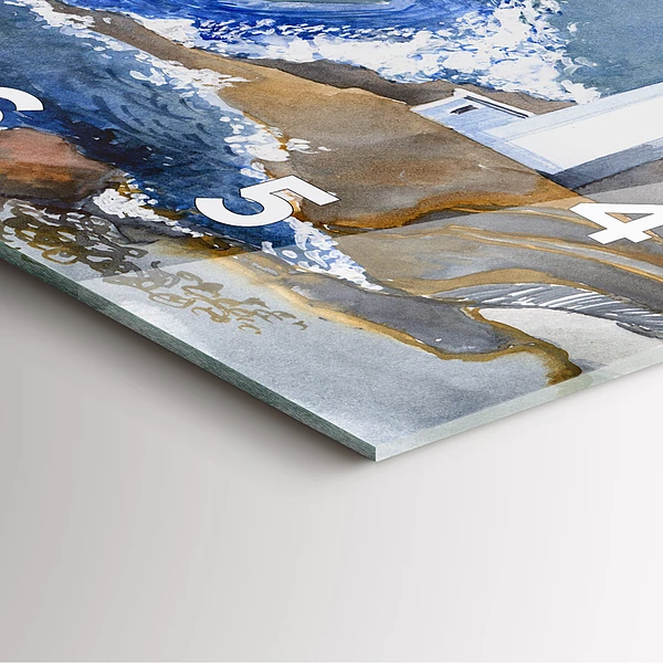 Wanduhr quadratisch mit motiv Meer und Leuchtturm