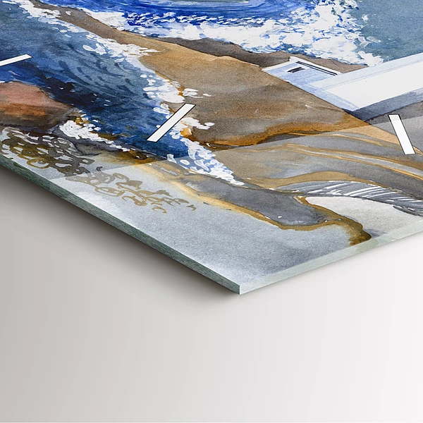 Wanduhr quadratisch mit motiv Meer und Leuchtturm