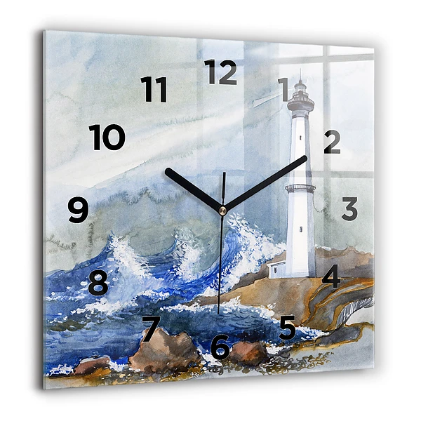 Wanduhr quadratisch mit motiv Meer und Leuchtturm