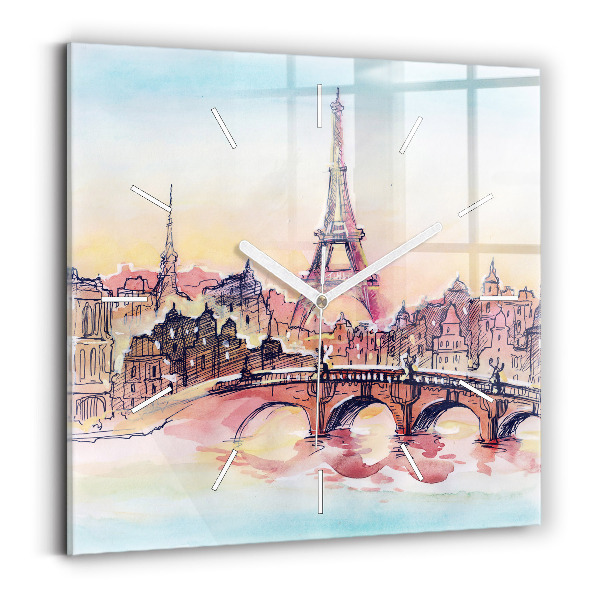 Wanduhr modern quadratisch Gemalte Landschaft von Paris