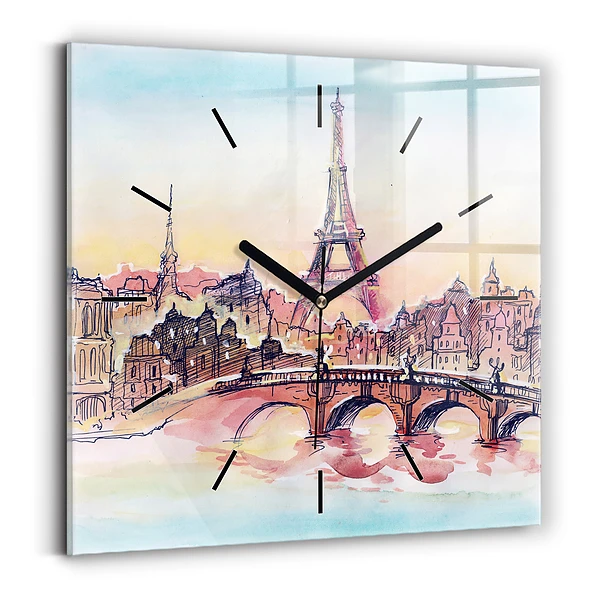 Wanduhr modern quadratisch Gemalte Landschaft von Paris