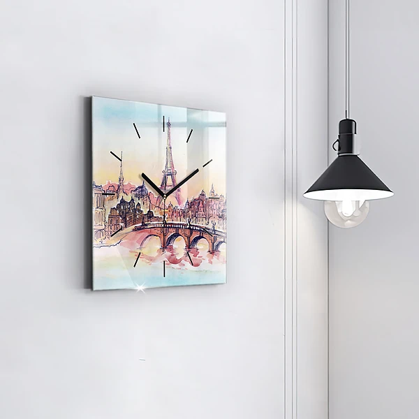 Wanduhr modern quadratisch Gemalte Landschaft von Paris