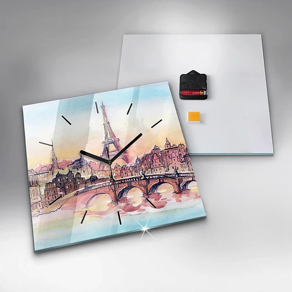 Wanduhr modern quadratisch Gemalte Landschaft von Paris