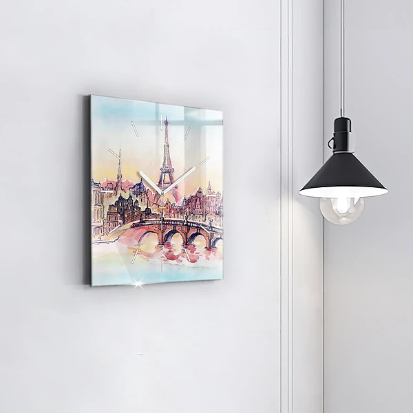 Wanduhr modern quadratisch Gemalte Landschaft von Paris